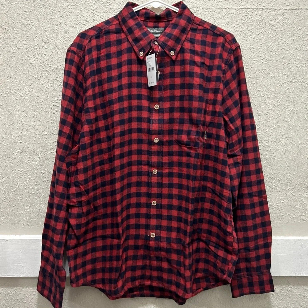 Eddie Bauer Brick Red and Navy Flannel NWT Large